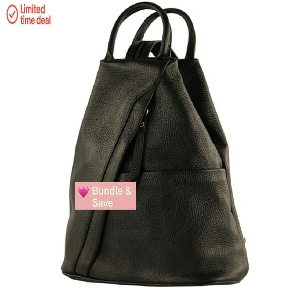 Italian Leather Women's Backpack Bag, Convertible Handbag, Multiple Compartments - Picture 2 of 5